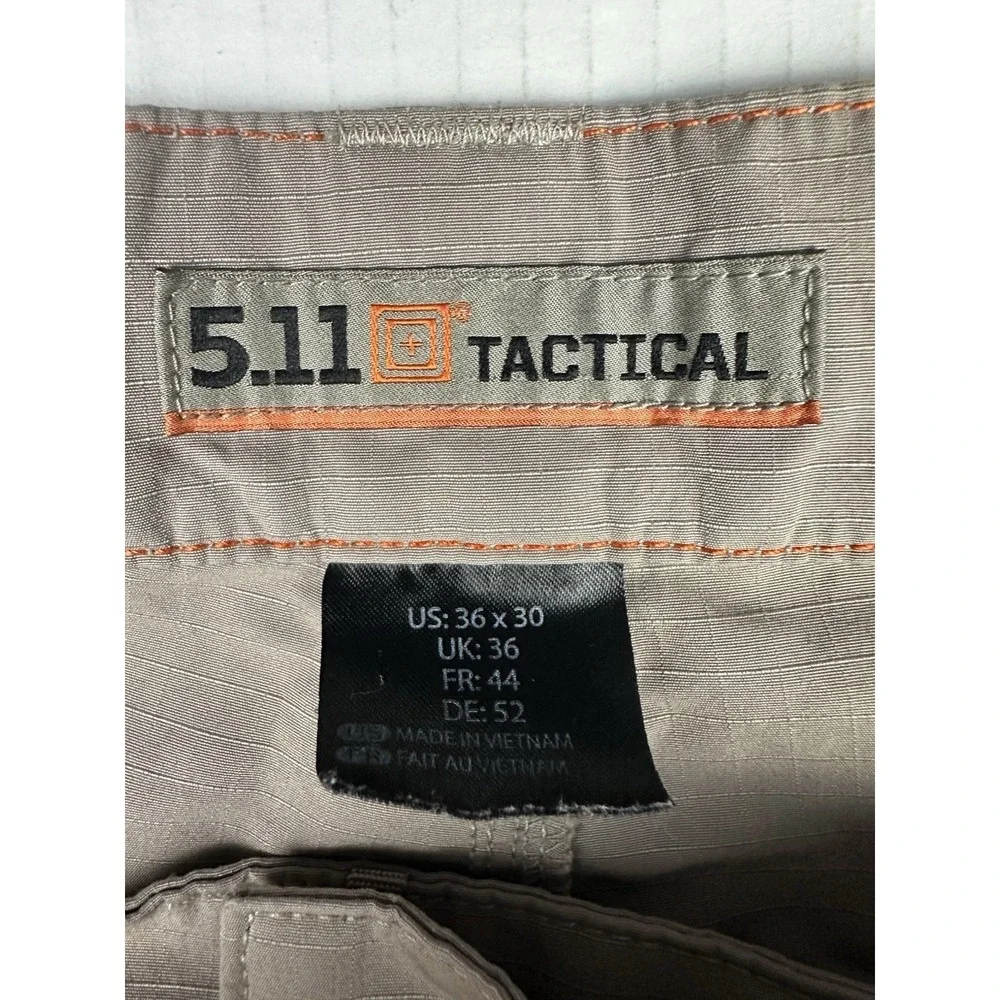 5.11 Tactical Fast-Tac Cargo Pants Mens 36x30 Beige Ripstop Work Trousers 74439